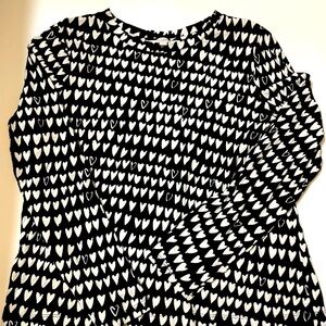 Loft 100% Cotton Black and White Heart Patterned Long Sleeve Top Size L